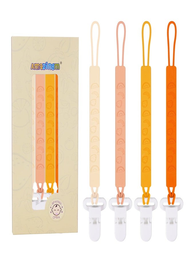 AmazingM One Piece Design Silicone Pacifier Clip Holder for Baby Boys and Girls,Pack of 4 Flexible Paci Leash,Binky Clips,Newborn Essentials (Fruits, Yellow) - Image 1